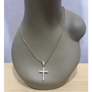 Vintage 925 Italy Gold Tone Rhinestone Cross Pendant Necklace